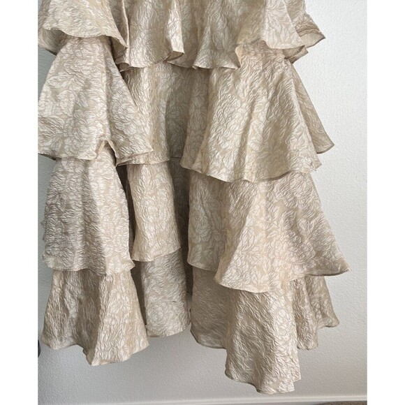 Rare Ulla Johnson Organza Brocade Ruffled Gown Ivory Gold Metallic Tiered Dress - Picture 6 of 13